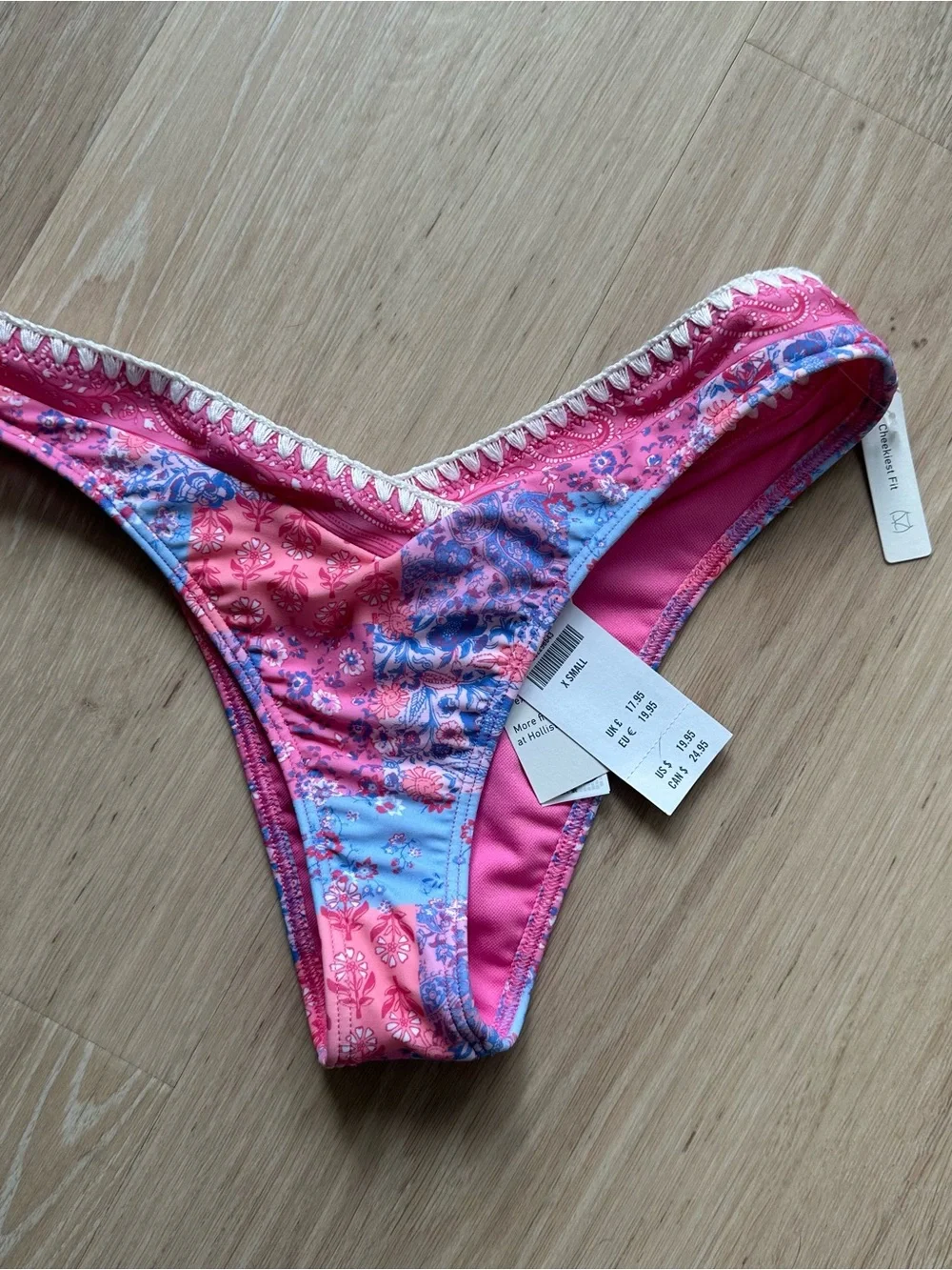 NWT Hollister Pink Patchwork Coupe Cheekiest Bikini Bottoms